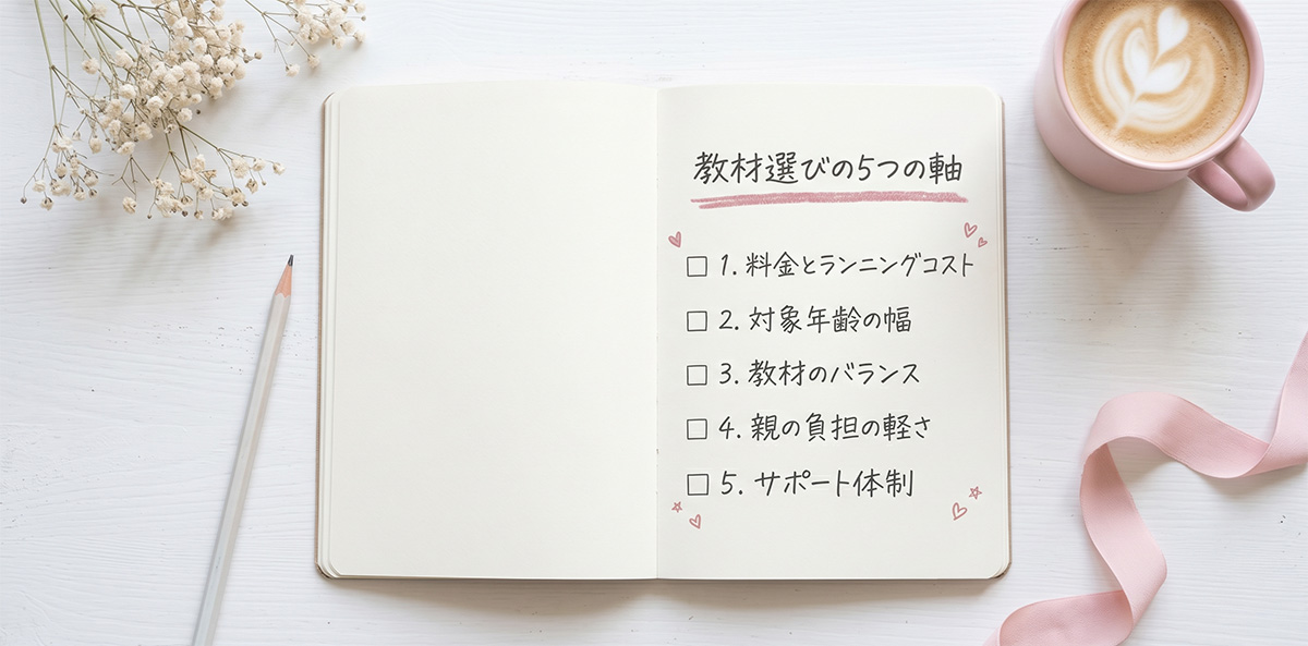 教材選びのチェックポイントを書き出すノート